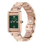 Emporio Armani Genni Green Dial Rose Gold Steel Strap Watch for Women - AR11641