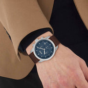 Hugo Boss Trace Chronograph Blue Dial Brown Leather Strap Watch for Men - 1514002