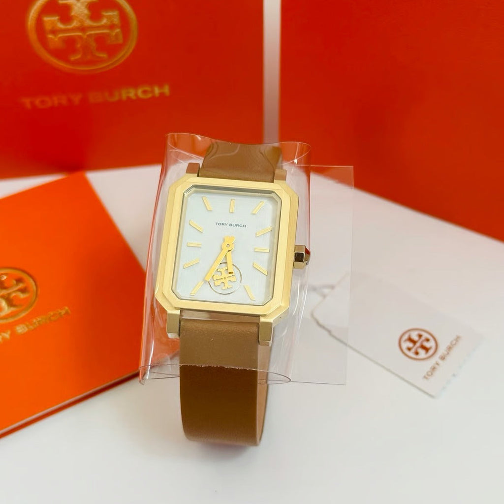Tory Burch Robinson White Dial Brown Leather Strap Watch for Women