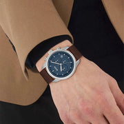 Hugo Boss Trace Chronograph Blue Dial Brown Leather Strap Watch for Men - 1514002