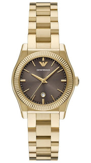 Emporio Armani Federica Brown Dial Gold Steel Strap Watch for Women - AR11700