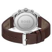 Hugo Boss Trace Chronograph Blue Dial Brown Leather Strap Watch for Men - 1514002