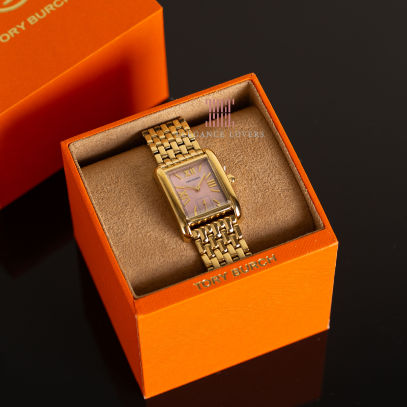 Tory Burch Eleanor Mother of Pearl Pink Dial Gold Steel Strap
