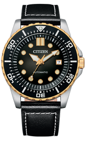 Citizen Mechanical Automatic Black Dial Black Leather Strap Watch for Men - NJ0176-10E