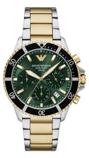 Emporio Armani World Explorer Chronograph Green Dial Two Tone Steel Strap Watch for Men - AR11695