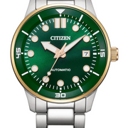 Citizen Mechanical Automatic Green Dial Silver Steel Strap Watch for Men - NJ0196-80X