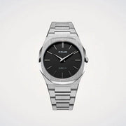 D1 Milano Ultra Thin Matte Black Dial Silver Steel Strap Watch for Men - D1-UTBJ40