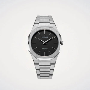 D1 Milano Ultra Thin Matte Black Dial Silver Steel Strap Watch for Men - D1-UTBJ40
