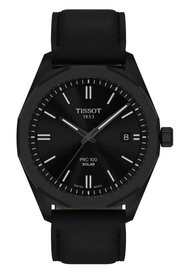 Tissot PRC 100 Solar Quartz Black Dial Black Leather Strap Watch for Men - T151.422.36.051.00