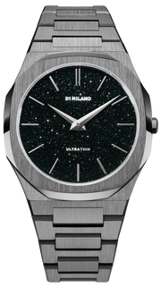 D1 Milano Ultra Thin Aventurine Black Dial Silver Steel Strap Watch for Men - D1-UTBJ29