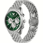 Emporio Armani Antonio Chronograph Green Dial Silver Steel Strap Watch for Men - AR11581