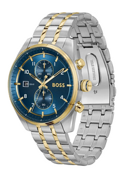 Hugo Boss Skytraveller Chronograph Blue Dial Two Tone Steel Strap Watch for Men - 1514247