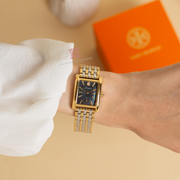 Tory Burch Eleanor Mother of Pearl Black Dial Two Tone Steel Strap Watch for Women - TBW1084