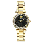 Versace Reve Analog Black Dial Gold Steel Strap Watch for Women - VE8B00624