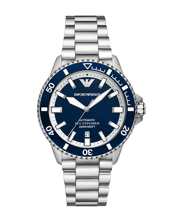 Emporio Armani Sea Explorer Blue Dial Silver Steel Strap Watch for Men Emporio Armani Sea Explorer Blue Dial Silver Steel Strap Watch for Men