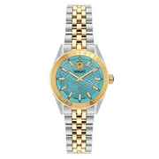 Versace V-Code Analog Turquoise Dial Two Tone Steel Strap Watch for Women - VE8I00524
