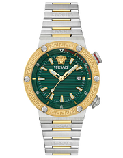 Versace Greca Logo Diver Quartz Green Dial Two Tone Steel Strap Watch for Men - VE8G00524