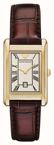 Emporio Armani Gino White Dial Brown Leather Strap Watch for Men - AR11665