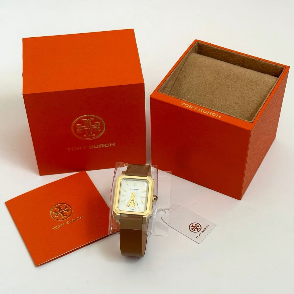 Tory Burch Robinson White Dial Brown Leather Strap Watch for Women