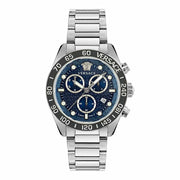 Versace Greca Dome Chronograph Blue Dial Silver Steel Strap Watch for Men - VE6K00323