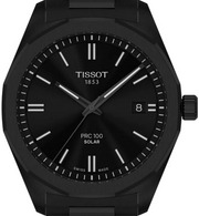 Tissot PRC 100 Solar Quartz Black Dial Black Steel Strap Watch for Men - T151.422.33.051.00