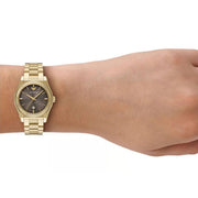 Emporio Armani Federica Brown Dial Gold Steel Strap Watch for Women - AR11700