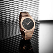 D1 Milano Ultra Thin Black Dial Gold Steel Strap Watch for Men  - D1-UTBJ16
