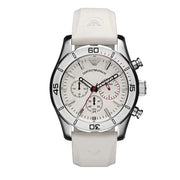 Emporio Armani Sportivo Chronograph White Dial White Rubber Strap Watch for Men - AR5947