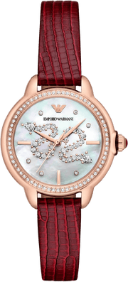 Emporio Armani Mia Mother of Pearl Dial Red Leather Strap Watch for Women - AR11646