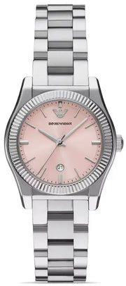 Emporio Armani Federica Pink Dial Silver Steel Strap Watch for Women - AR11658