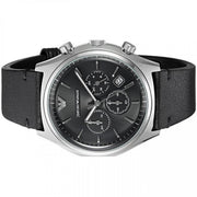 Emporio Armani Zeta Chronograph Black Dial Black Leather Strap Watch for Men - AR1975