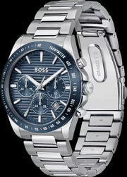 Hugo Boss Strike Chronograph Blue Dial Silver Steel Strap Watch for Men - 1514240