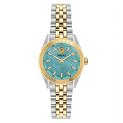 Versace V-Code Analog Turquoise Dial Two Tone Steel Strap Watch for Women - VE8I00524