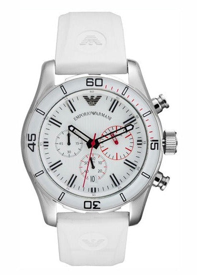 Emporio Armani Sportivo Chronograph White Dial White Rubber Strap Watch for Men - AR5947