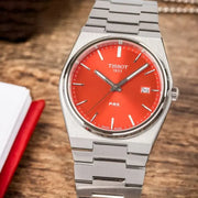 Tissot PRX Quartz Red Dial Silver Steel Strap Watch for Men - T137.410.11.421.00
