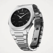 D1 Milano Ultra Thin Matte Black Dial Silver Steel Strap Watch for Men - D1-UTBJ40