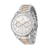 Maserati Tradizione Chronograph White Dial Two Tone Steel Strap Watch for Men - R8873646002