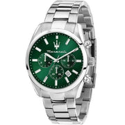 Maserati Attrazione Chronograph Green Dial Silver Steel Strap Watch for Men - R8853151011