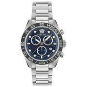 Versace Greca Dome Chronograph Blue Dial Silver Steel Strap Watch for Men - VE6K00323