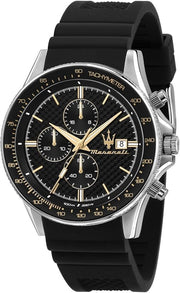 Maserati SFIDA Chronograph Black Dial Black Silicone Strap Watch for Men - R8871640005