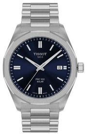 Tissot PRC 100 Solar Quartz Blue Dial Silver Steel Strap Watch for Men - T151.422.11.041.00