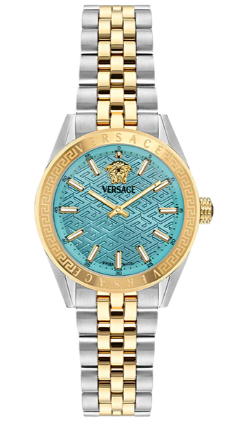 Versace V-Code Analog Turquoise Dial Two Tone Steel Strap Watch for Women - VE8I00524