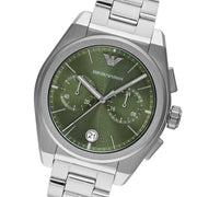 Emporio Armani Federico Chronograph Green Dial Silver Steel Strap Watch for Men - AR11640