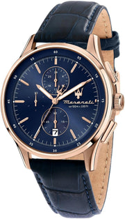 Maserati Sorpasso Chronograph Blue Dial Blue Leather Strap Watch for Men - R8871624009