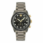 Versace Greca Dome Chronograph Black Dial Grey Steel Strap Watch for Men - VE6K00623