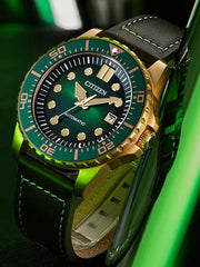 Citizen Mechanical Automatic Green Dial Brown Leather Strap Watch for Men - NJ0173-18X