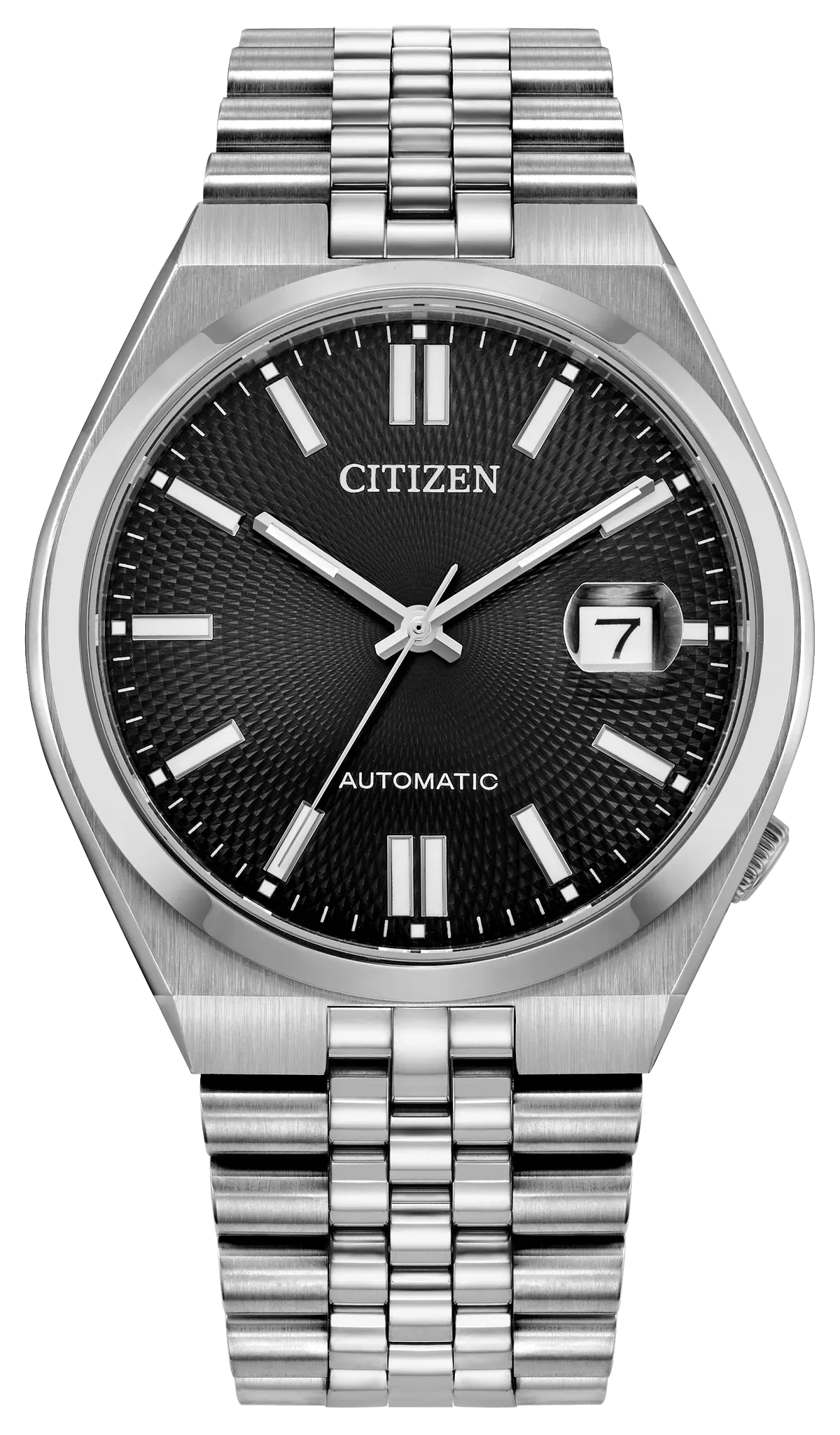 Citizen Tsuyosa 60 Automatic Black Dial Silver Steel Strap Watch for Men - NK0020-55E