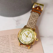 Tory Burch The Tory Chronograph White Dial Maroon Jacquard Strap Watch for Women - TBW1050