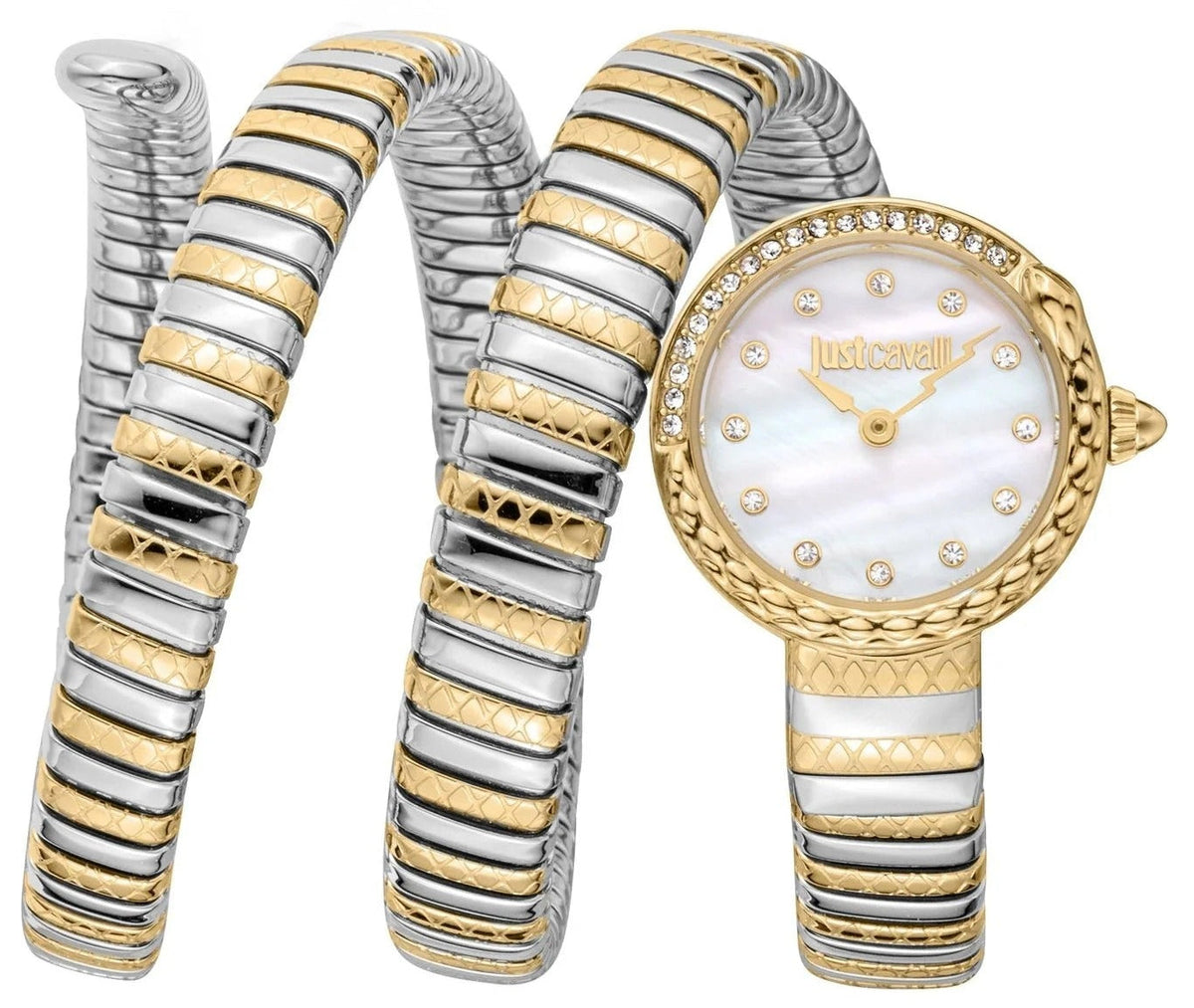 Just Cavalli Enchanting Mother of Pearl Dial Two Tone Steel Strap Watch for Women - JC1L302M0055