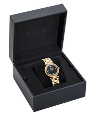 Versace Reve Analog Black Dial Gold Steel Strap Watch for Women - VE8B00624